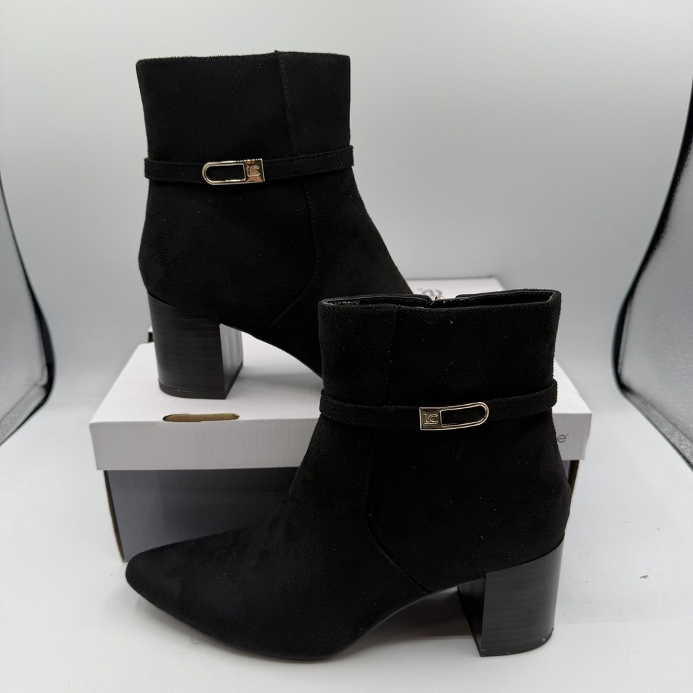 Liz Claiborne Tudor Ankle Boots Women's Size 6.5 M Black Faux Suede Side Zip‎